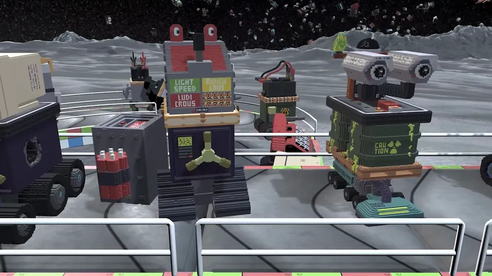 Trashformers lined up on the Moon, a frame from the promo